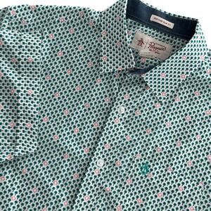 Original Penguin Men Heritage Slim Fit Palm Tree Print Short Sleeve Shirt Medium